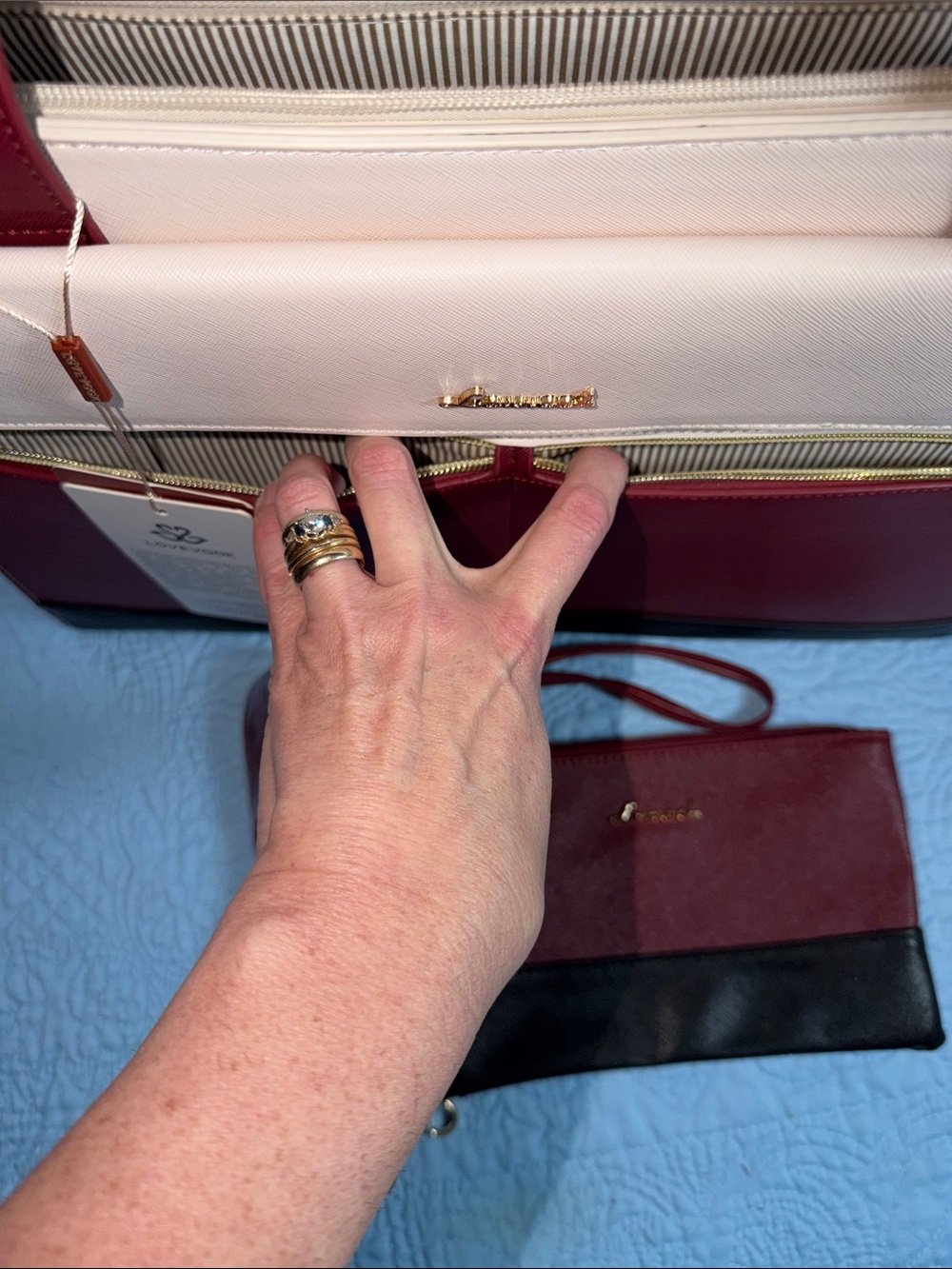 Lovevook Two-Tone Burgundy & White Structured Work Tote Bag - Picture 7 of 9